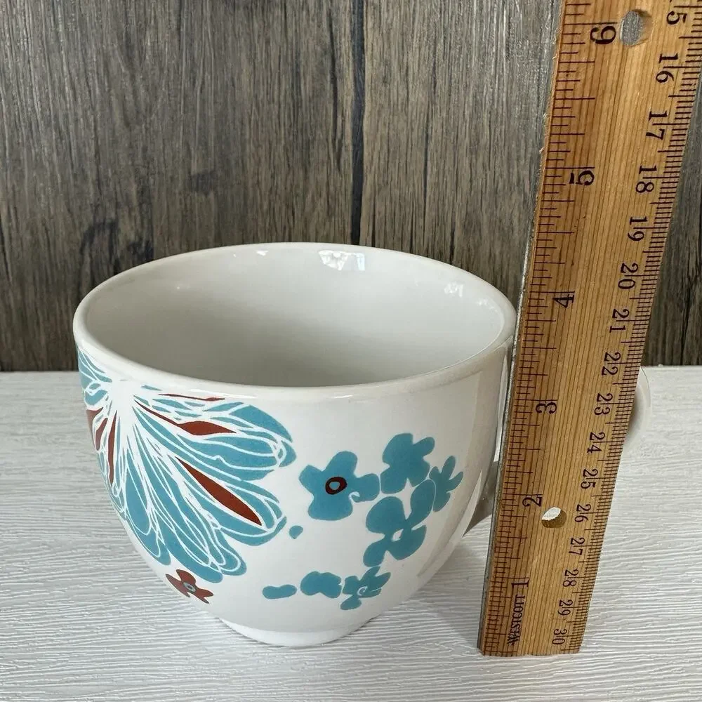 IKEA Bullra 15199 Coffee Mug Cup Large 16 oz Turquoise Floral Flowers